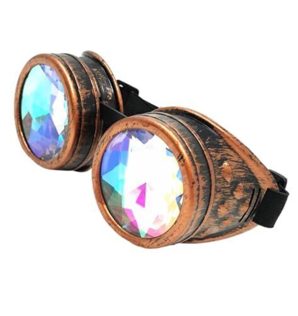 2263 Rave Kaleidoscope Goggles Vintage style Steampunk Glasses Rainbow